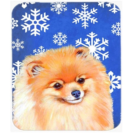 Pomeranian Winter Snowflakes Holiday Mouse Pad; Hot Pad Or Trivet - 7.75 X 9.25 In.